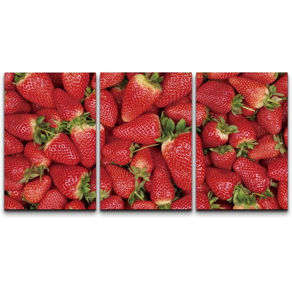 wall26 Canvas Print Wall Art Set Red Strawberry Fruit Collage Fruit Dessert Photography Realism Contemporary Scenic Colorful Multicolor for Living Room, Bedroom, Office - 16"x24"x3 Panels