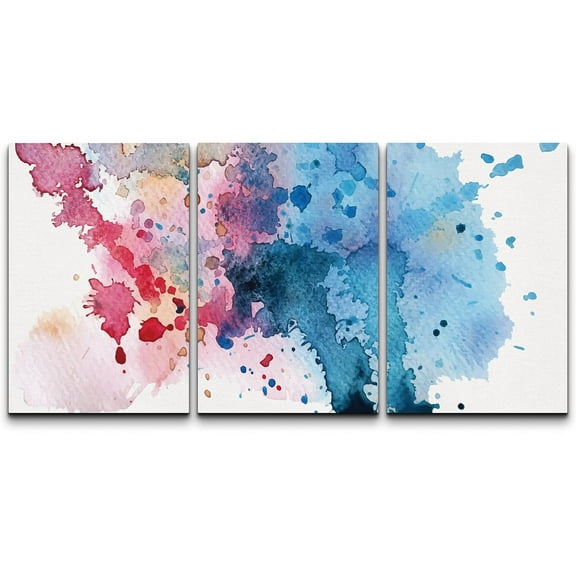 wall26 Canvas Print Wall Art Set Red &amp; Blue Watercolor Blot Explosion Abstract Shapes Illustrations Modern Art Bohemian Dramatic Multicolor Ultra for Living Room, Bedroom, Office - 16"x24&qu