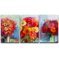 wall26 Canvas Print Wall Art Set Red & Yellow Watercolor Flower Bouquets Nature Floral Illustrations Realism Rustic Scenic Colorful Wilderness for Living Room, Bedroom, Office - 16"x24"