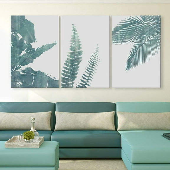 wall26 Canvas Print Wall Art Set Retro Faded Jungle Palms &amp; Ferns Nature Floral Illustrations Realism Rustic Scenic Colorful Wilderness for Living Room, Bedroom, Office - 24"x36"x3