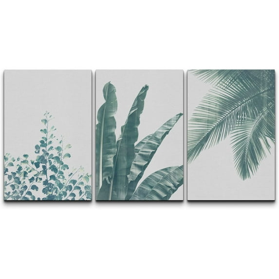 wall26 Canvas Print Wall Art Set Retro Style Faded Tropical Jungle Leaves Nature Floral Illustrations Realism Rustic Scenic Colorful Wilderness for Living Room, Bedroom, Office - 16"x24"x3