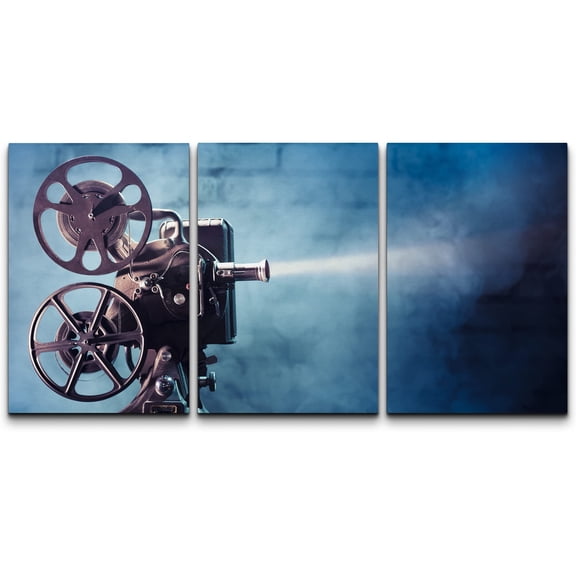 wall26 Canvas Print Wall Art Set Retro Vintage Hollywood Film Projector &amp; Smoke American Cultural Photography Modern Art Chic Multicolor Ultra for Living Room, Bedroom, Office - 24"x36"