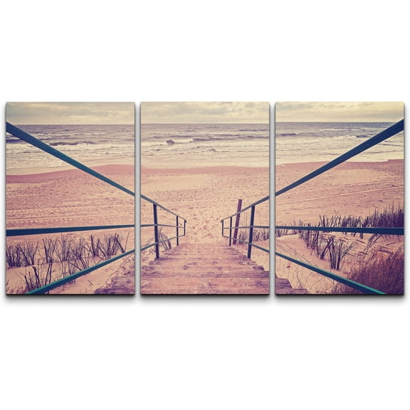 wall26 Canvas Print Wall Art Set Retro Vintage Path to Beach Shore Nature Wilderness Photography Realism Rustic Scenic Colorful Landscape for Living Room, Bedroom, Office - 24"x36"x3