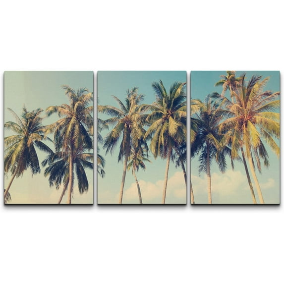 wall26 Canvas Print Wall Art Set Row of California Palm Trees & Blue Sky Nature Wilderness Photography Realism Chic Scenic Relax/Calm Multicolor for Living Room, Bedroom, Office - 24"x36&quo