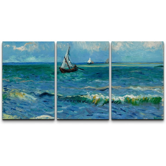 wall26 Canvas Print Wall Art Set Seascape by Vincent Van Gogh Nature Wilderness Illustrations Fine Art Relax/Calm Multicolor for Living Room, Bedroom, Office - 24"x36" x 3 Panels