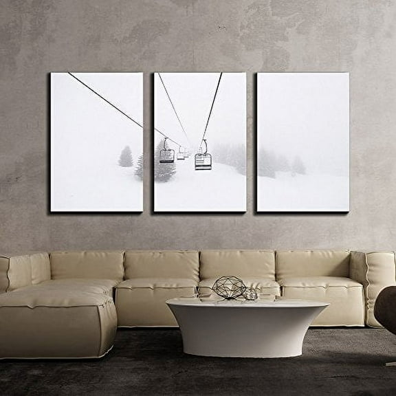wall26 Canvas Print Wall Art Set Ski Lift on Snowy Winter Mountain Nature Wilderness Photography Realism Rustic Scenic Relax/Calm Multicolor for Living Room, Bedroom, Office - 24"x36"x3 Pan