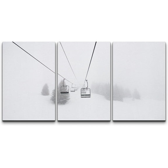 wall26 Canvas Print Wall Art Set Ski Lift on Snowy Winter Mountain Nature Wilderness Photography Realism Rustic Scenic Relax/Calm Multicolor for Living Room, Bedroom, Office - 16"x24"x3 Pan