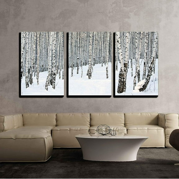 wall26 Canvas Print Wall Art Set Snowy Birch Tree Forest Landscape Nature Wilderness Photography Realism Rustic Scenic Colorful Multicolor Ultra for Living Room, Bedroom, Office - 24"x36"x3