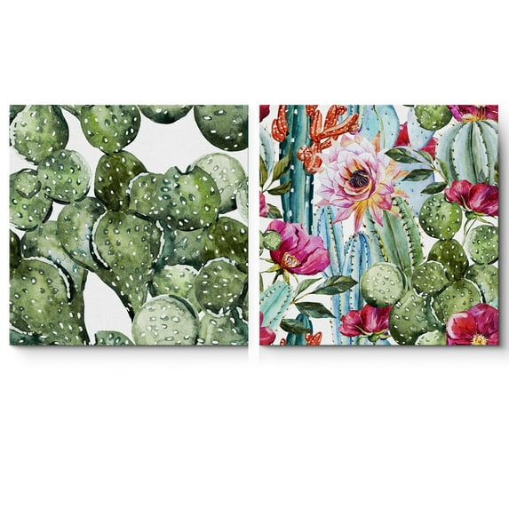 wall26 Canvas Print Wall Art Set Southwestern Vibrant Blooming Cactus Duo Floral Botanical Watercolor Modern Art Rustic Zen Relax/Calm Multicolor Ultra for Living Room, Bedroom, Office - 16"x16&