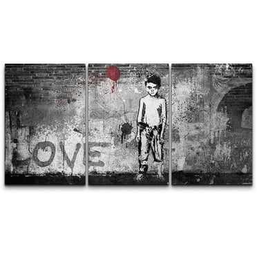 wall26 Canvas Print Wall Art Set Spray Paint Banksy Child Balloon Graffiti &amp; Street Art Comic Book Illustrations Modern Art Portrait Boho Decorative for Living Room, Bedroom, Office - 16&quot;x24