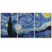 wall26 Canvas Print Wall Art Set Starry Night by Vincent Van Gogh Nature Wilderness Illustrations Fine Art Relax/Calm Multicolor for Living Room, Bedroom, Office - 24"x36" x 3 Panels