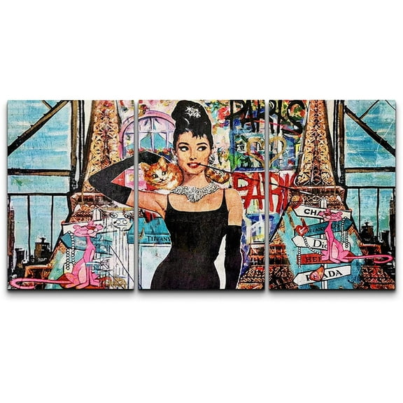 wall26 Canvas Print Wall Art Set Stylish Fashion Audrey Hepburn Graffiti &amp; Street Art Comic Book Illustrations Modern Art Portrait Boho Decorative for Living Room, Bedroom, Office - 16"x24&q