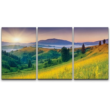 wall26 Canvas Print Wall Art Set Sun Over Green Mountain Range Meadow Nature Wilderness Photography Modern Art Southwest Scenic Colorful Ultra for Living Room, Bedroom, Office - 24&quot;x36&quot;x3 P