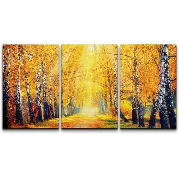 wall26 Canvas Print Wall Art Set Sunlight Through Golden Forest Trees Nature Wilderness Photography Modern Art Southwest Scenic Colorful Ultra for Living Room, Bedroom, Office - 16"x24"x3 P