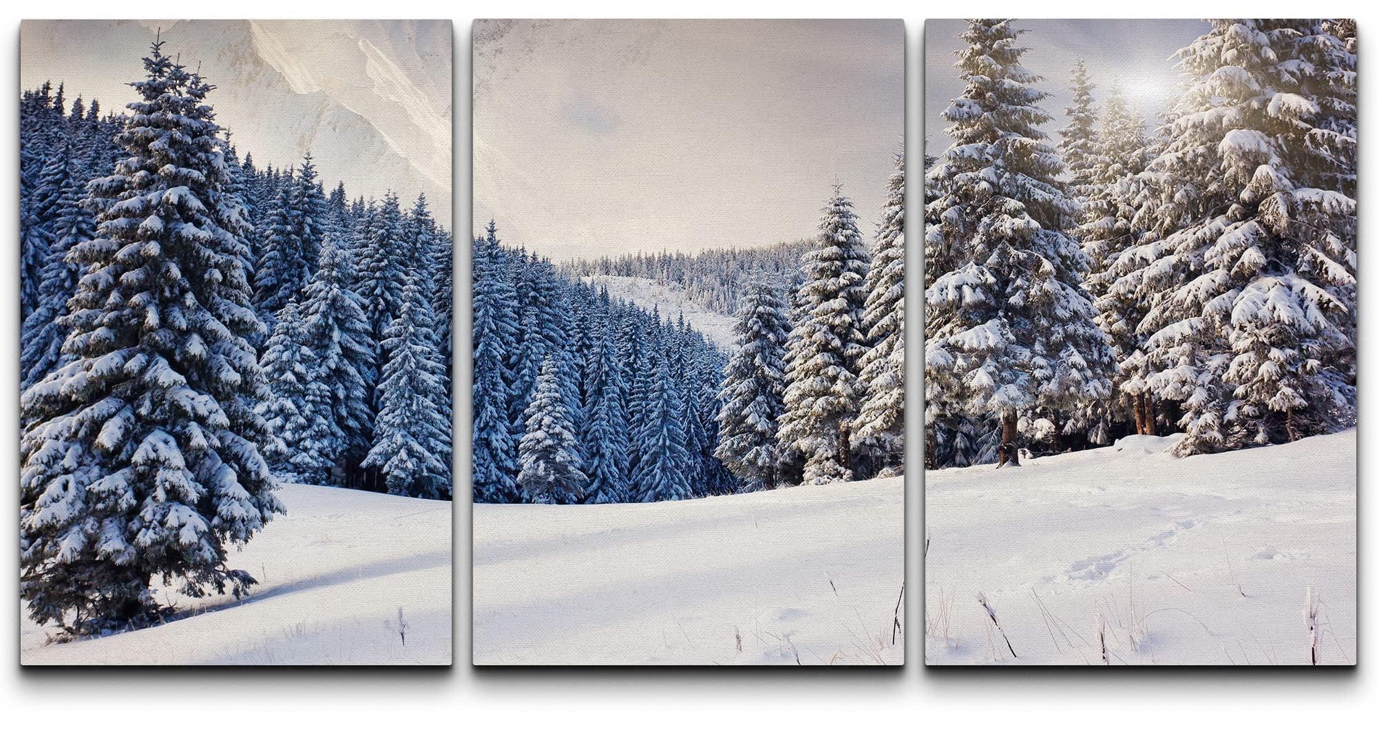 wall26 Canvas Print Wall Art Set Sunlight Over Snowy Winter Pine Tree ...