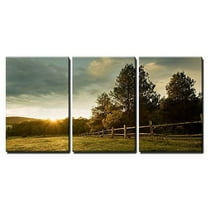 wall26 Canvas Print Wall Art Set Sunset on The Green Country Farm Nature Wilderness Photography Realism Chic Scenic Relax/Calm Multicolor for Living Room, Bedroom, Office - 16"x24"x3 Panels