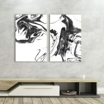 wall26 Canvas Print Wall Art Set Swirling Black & White Ink Splash Abstract Patterns Digital Art Modern Art Chic Scenic Colorful Multicolor for Living Room, Bedroom, Office - 16"x24"x2