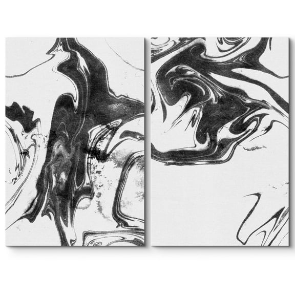 wall26 Canvas Print Wall Art Set Swirling Black &amp; White Ink Splash Abstract Patterns Digital Art Modern Art Chic Scenic Colorful Multicolor for Living Room, Bedroom, Office - 24"x36"x2