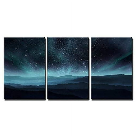 wall26 Canvas Print Wall Art Set Teal Aurora Galaxy Over Mountain Range Astronomy &amp; Space Sky Photography Realism Modern Scenic Colorful Multicolor for Living Room, Bedroom, Office - 16"x24&