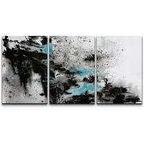 wall26 Canvas Print Wall Art Set Teal Black Spray Paint Landscape Abstract Shapes Illustrations Modern Art Bohemian Decorative Multicolor for Living Room, Bedroom, Office - 16"x24"x3 Panels