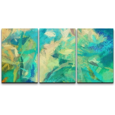 wall26 Canvas Print Wall Art Set Teal, Green &amp; Blue Paint Stroke Explosion Abstract Shapes Illustrations Modern Art Chic Colorful Multicolor Ultra for Living Room, Bedroom, Office - 16&quot;x24&q