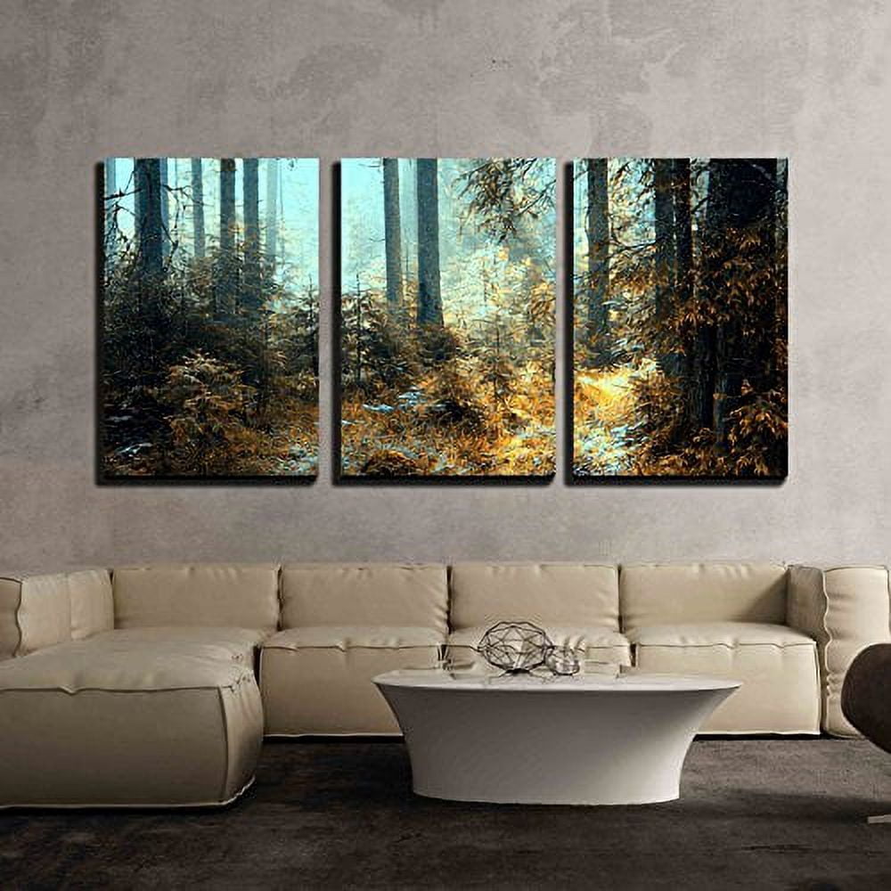 wall26 Canvas Print Wall Art Set Teal & Orange Forest with Fog Nature ...