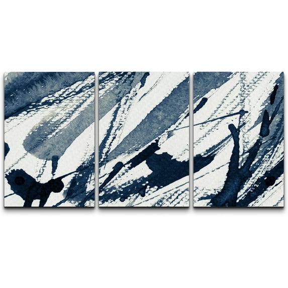 wall26 Canvas Print Wall Art Set Texture Effect Grunge Blue Paint Strokes Abstract Shapes Illustrations Modern Alternative Colorful Patterns for Living Room, Bedroom, Office - 16"x24"x3 Pan