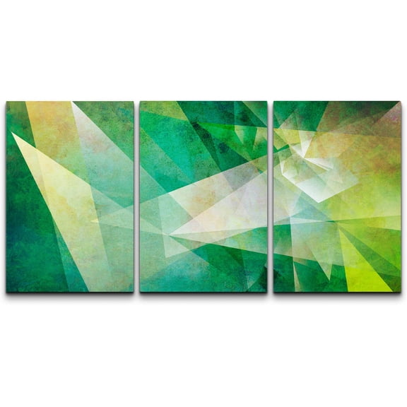 wall26 Canvas Print Wall Art Set Transparent Textured Green Triangle Polygons Abstract Shapes Digital Art Modern Art Bohemian Scenic Colorful Multicolor for Living Room, Bedroom, Office - 16"x24