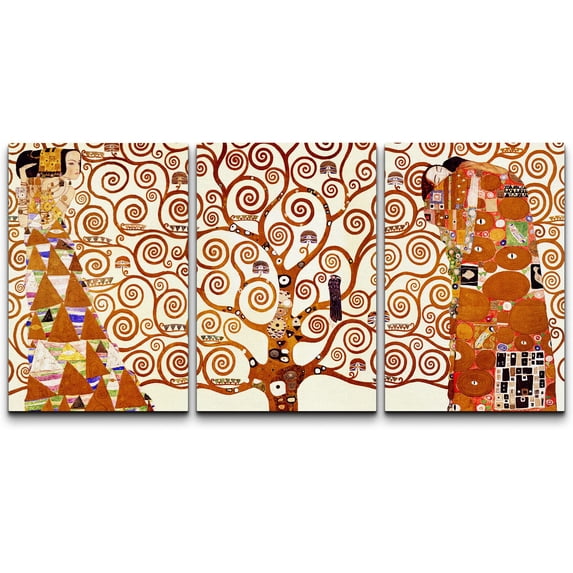 wall26 Canvas Print Wall Art Set Tree of Life by Gustav Klimt Cultural Historic Oil Painting Fine Art Reproduction Scenic Colorful for Living Room, Bedroom, Office - 24"x36" x 3 Panels