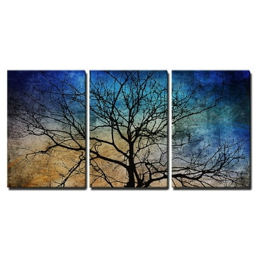 wall26 Canvas Print Wall Art Set Tree Silhouette on Blue &amp; Brown Background Nature Wilderness Digital Art Modern Art Rustic Scenic Colorful for Living Room, Bedroom, Office - 24&quot;x36&quot;x3