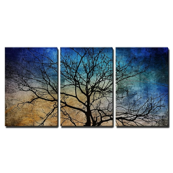 wall26 Canvas Print Wall Art Set Tree Silhouette on Blue &amp; Brown Background Nature Wilderness Digital Art Modern Art Rustic Scenic Colorful for Living Room, Bedroom, Office - 24&quot;x36&quot;x3
