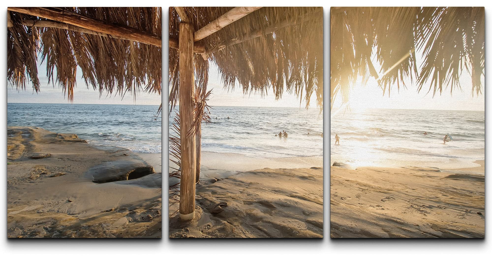 wall26 Canvas Print Wall Art Set Tropical Beach Hut with Ocean Horizon ...
