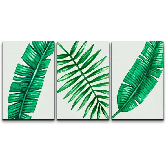wall26 Canvas Print Wall Art Set Tropical Green Banana Leaf Variety Floral Plants Watercolor Modern Art Rustic Colorful Multicolor Pastel for Living Room, Bedroom, Office - 16"x24"x3