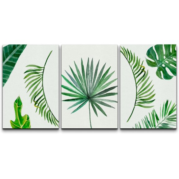 wall26 Canvas Print Wall Art Set Tropical Green Palm Leaf Display Floral Plants Watercolor Modern Art Rustic Colorful Multicolor Pastel for Living Room, Bedroom, Office - 24"x36"x3