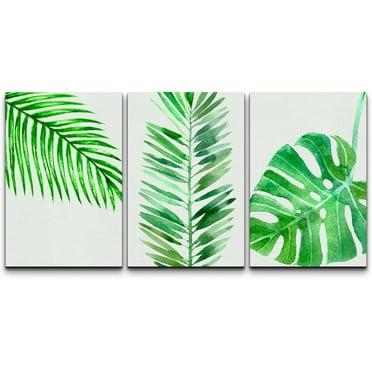 wall26 Canvas Print Wall Art Set Tropical Monstera Leaf Variety Floral Plants Watercolor Modern Art Rustic Colorful Multicolor Pastel for Living Room, Bedroom, Office - 24&quot;x36&quot;x3