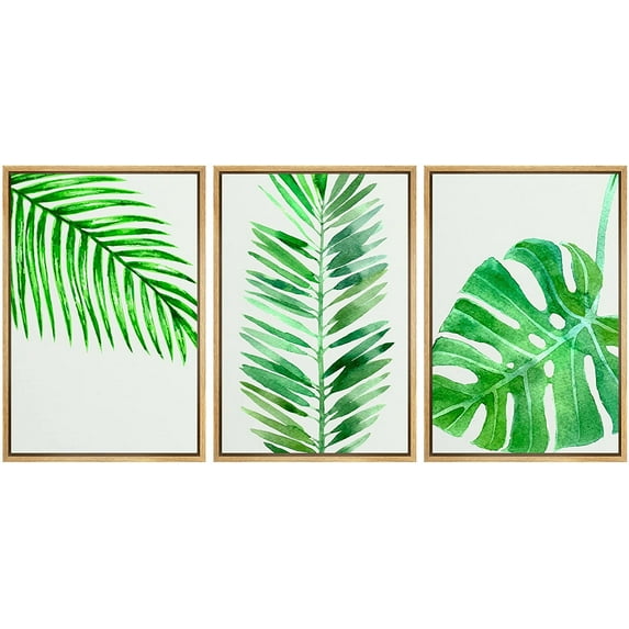 wall26 Canvas Print Wall Art Set Tropical Monstera Leaf Variety Floral Plants Watercolor Modern Art Rustic Colorful Multicolor Pastel for Living Room, Bedroom, Office - 16"x24"x3 Natural