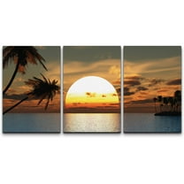 wall26 Canvas Print Wall Art Set Tropical Sunset on Beach Paradise Nature Wilderness Photography Realism Rustic Scenic Colorful Multicolor for Living Room, Bedroom, Office - 24"x36"x3
