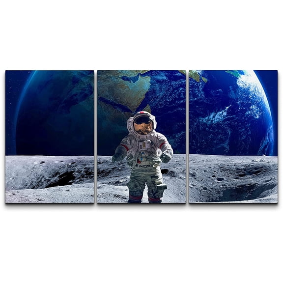 wall26 Canvas Print Wall Art Set Vibrant Astronaut Moon Crater Astronomy &amp; Space Nature Digital Art Sci-Fi &amp; Fantasy Decorative Landscape for Living Room, Bedroom, Office - 16"x24"x