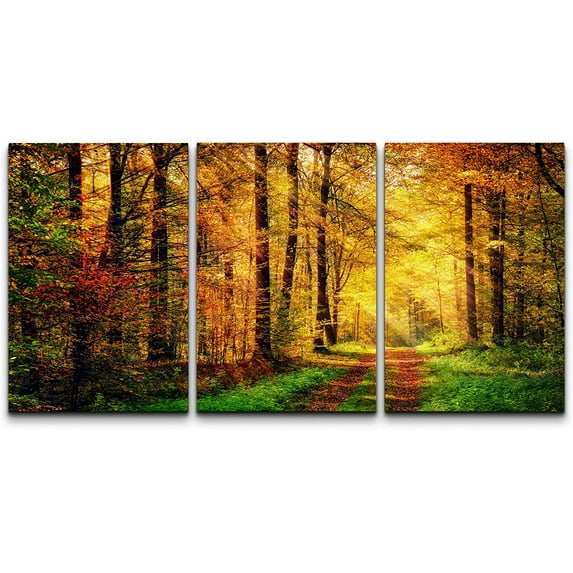 wall26 Canvas Print Wall Art Set Vibrant Autumn Fall Sunlight Forest Nature Wilderness Photography Realism Rustic Landscape Colorful Cool for Living Room, Bedroom, Office - 24"x36" x 3