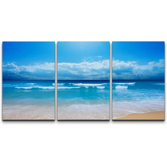 wall26 Canvas Print Wall Art Set Vibrant Blue Beach Shore, Waves & Clouds Nature Wilderness Photography Realism Rustic Scenic Relax/Calm Multicolor for Living Room, Bedroom, Office - 16"x24&