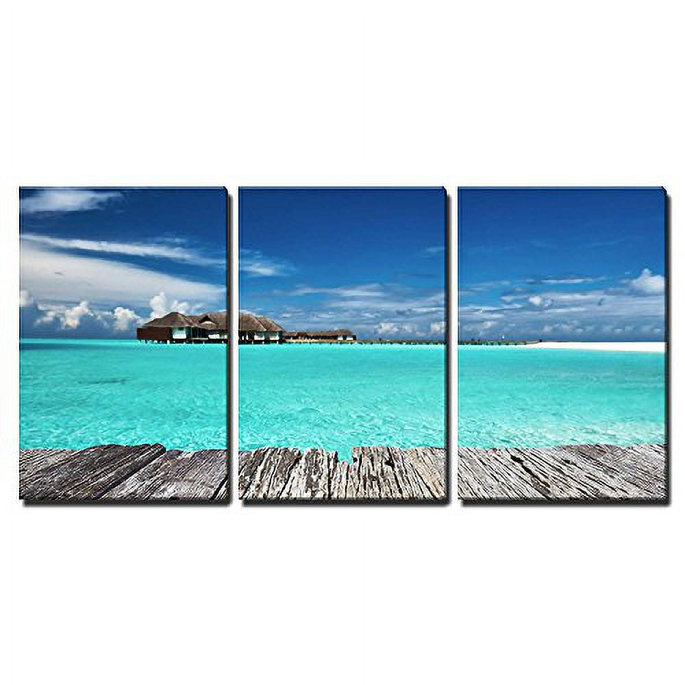 wall26 Canvas Print Wall Art Set Vibrant Blue Beach & Bungalows in ...