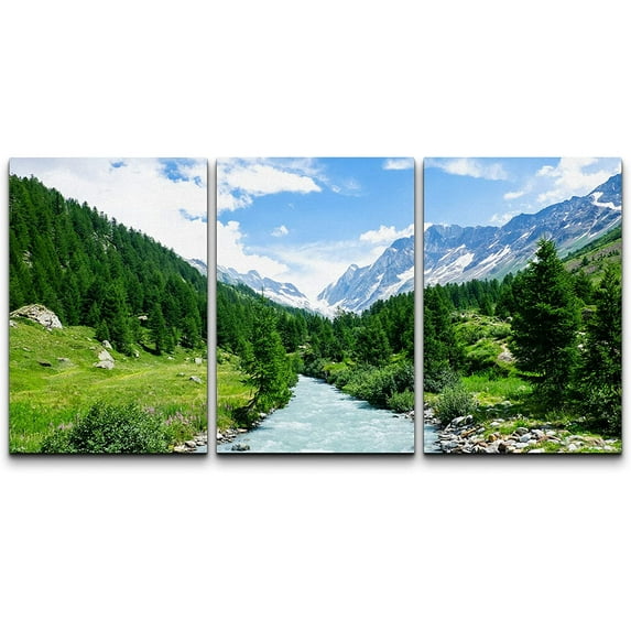 wall26 Canvas Print Wall Art Set Vibrant Emerald Forest Valley River Nature Wilderness Photography Realism Decorative Landscape Colorful for Living Room, Bedroom, Office - 16"x24" x 3