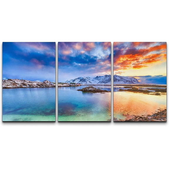 wall26 Canvas Print Wall Art Set Vibrant Mountain Lake Reflection Nature Wilderness Photography Realism Rustic Landscape Colorful Cool for Living Room, Bedroom, Office - 16"x24" x 3
