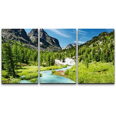 wall26 Canvas Print Wall Art Set Vibrant Mountain Range Forest River Stream Nature Wilderness Photography Realism Landscape Colorful Decorative for Living Room, Bedroom, Office - 24&quot;x36&quot;x3