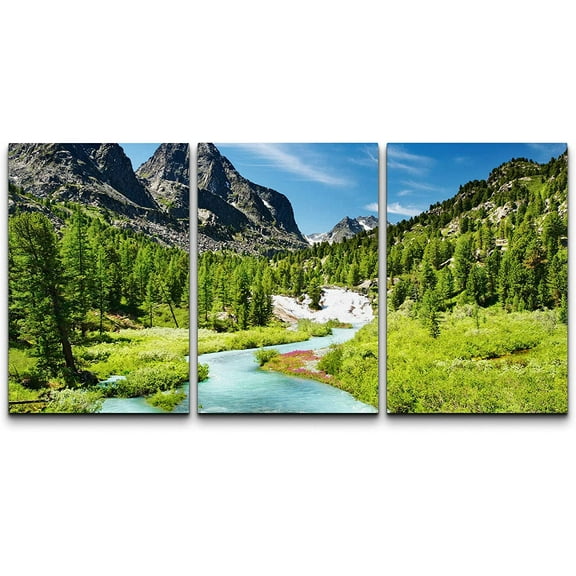 wall26 Canvas Print Wall Art Set Vibrant Mountain Range Forest River Stream Nature Wilderness Photography Realism Landscape Colorful Decorative for Living Room, Bedroom, Office - 24"x36"x3