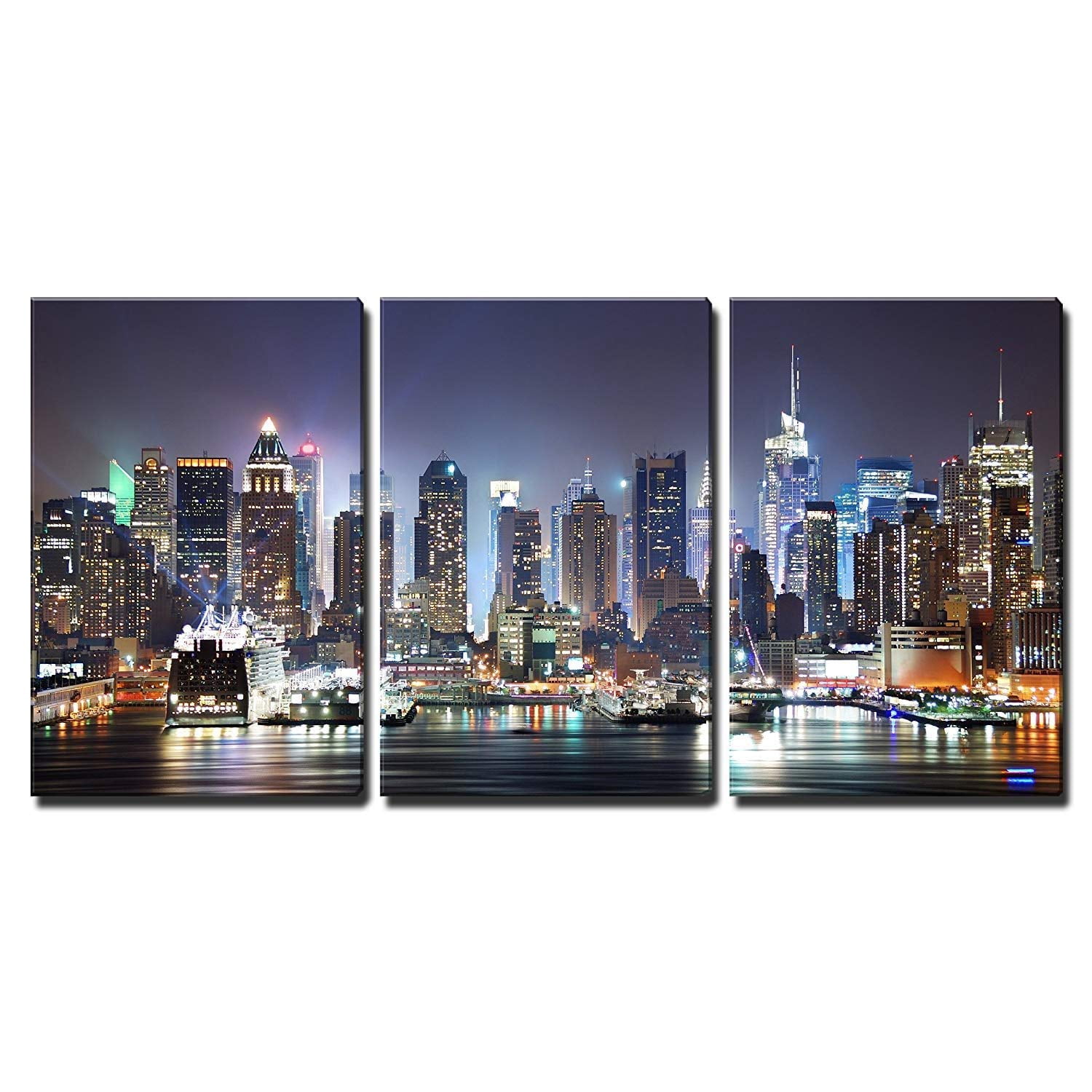 wall26 Canvas Print Wall Art Set Vibrant NYC Manhattan Skyline at Night ...