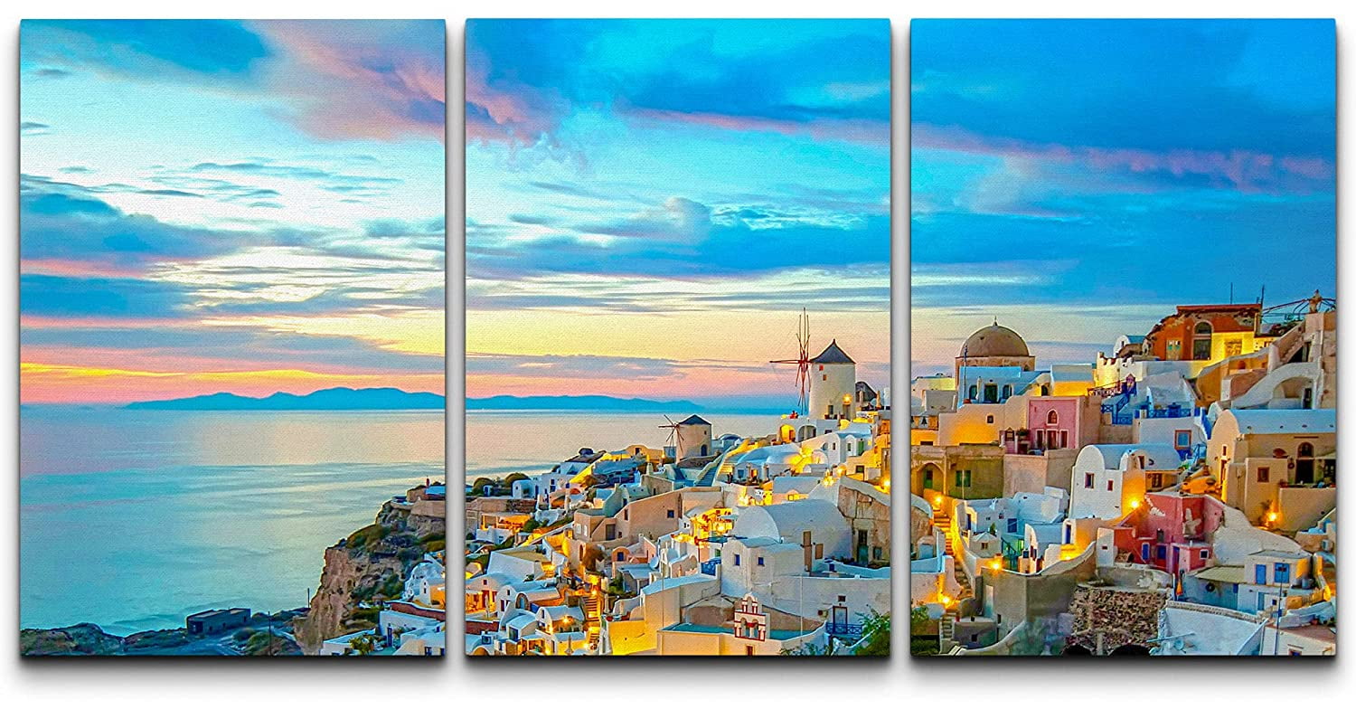 wall26 Canvas Print Wall Art Set Vibrant Sunrise Sea Santorini Greece  Architecture Nature Cityscape Photography Realism Landscape Colorful for Living  Room, Bedroom, Office 24