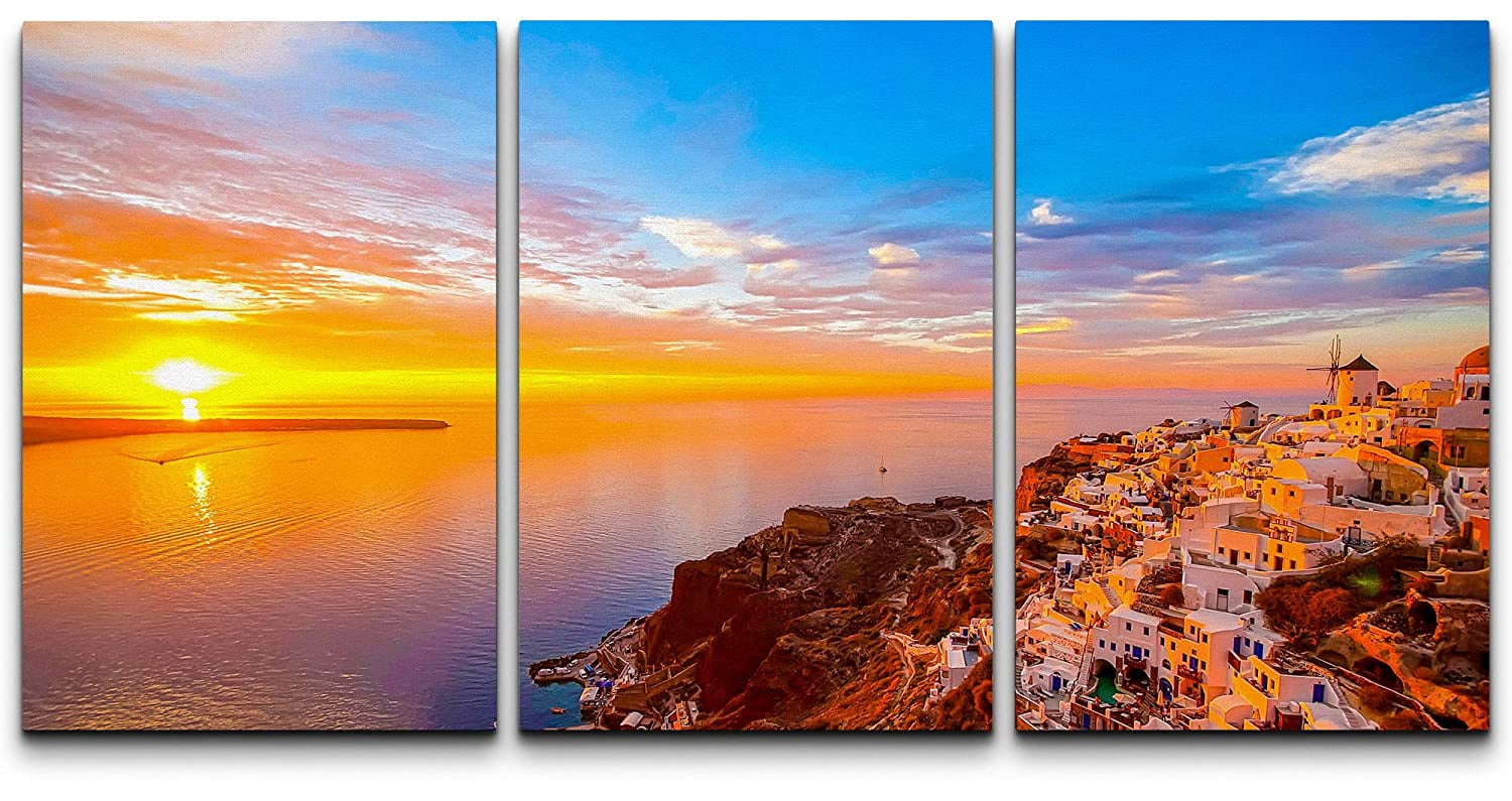 wall26 Canvas Print Wall Art Set Vibrant Sunset Ocean Santorini Greece ...