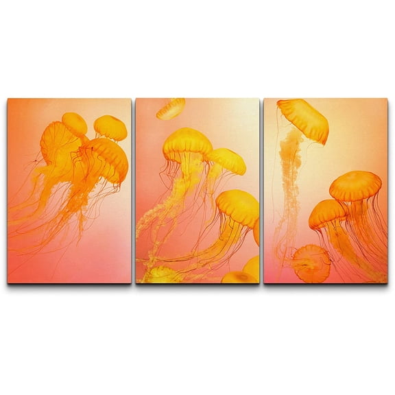 wall26 Canvas Print Wall Art Set Vibrant Underwater Ocean Sea Orange Jellyfish Nature Animals Photography Realism Rustic Landscape Colorful for Living Room, Bedroom, Office - 16"x24" x 3