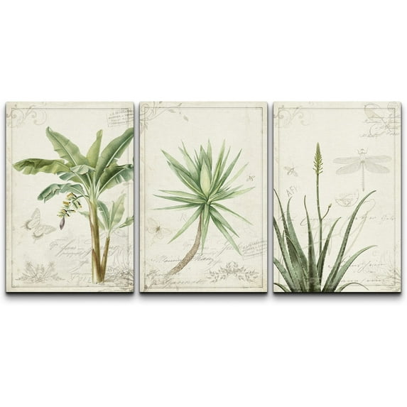 wall26 Canvas Print Wall Art Set Victorian Style Tropical Plants &amp; Insects Nature Floral Illustrations Realism Rustic Scenic Colorful Wilderness for Living Room, Bedroom, Office - 16"x24&quo
